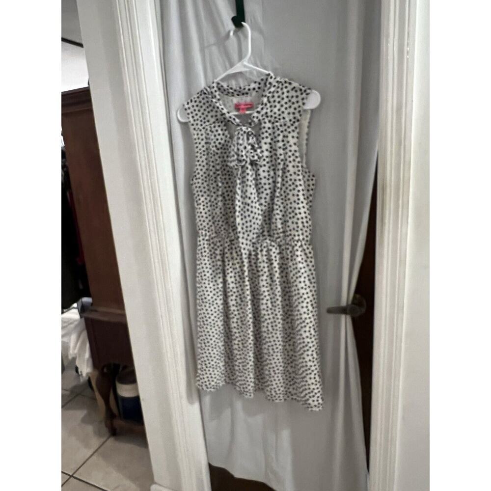 Betsey Johnson Black White Polka Dot Tie Neck Dress Sz 8